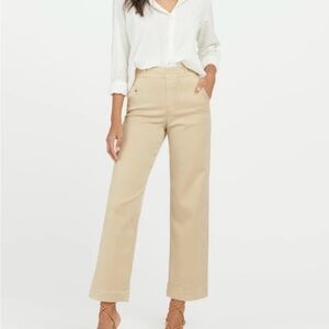 NWT Spanx XS TALL tan  wide leg cropped twill pants